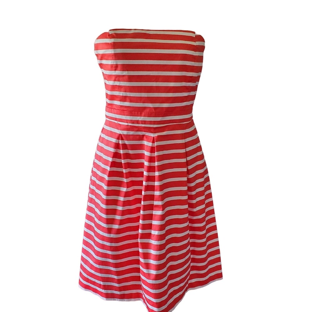 GAP Women's Size 10 Sateen Coral Striped Strapless Mini LEE Dress Fit And Flare